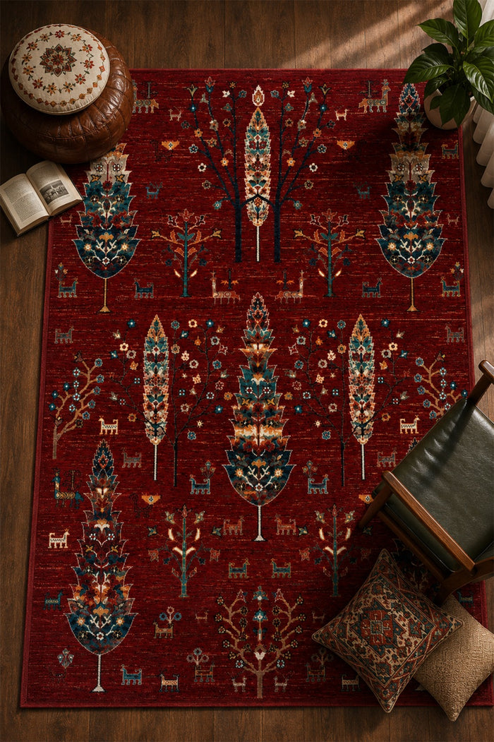Afgan Uşak Otantik Vintage Desenli Premium Salon Halısı | El Dokuması Hissi | Degrade İplik | Pamuk Taban