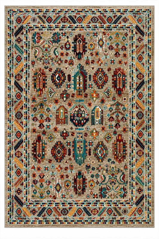 Afgan Uşak Otantik Vintage Desenli Premium Salon Halısı | El Dokuması Hissi | Degrade İplik | Pamuk Taban