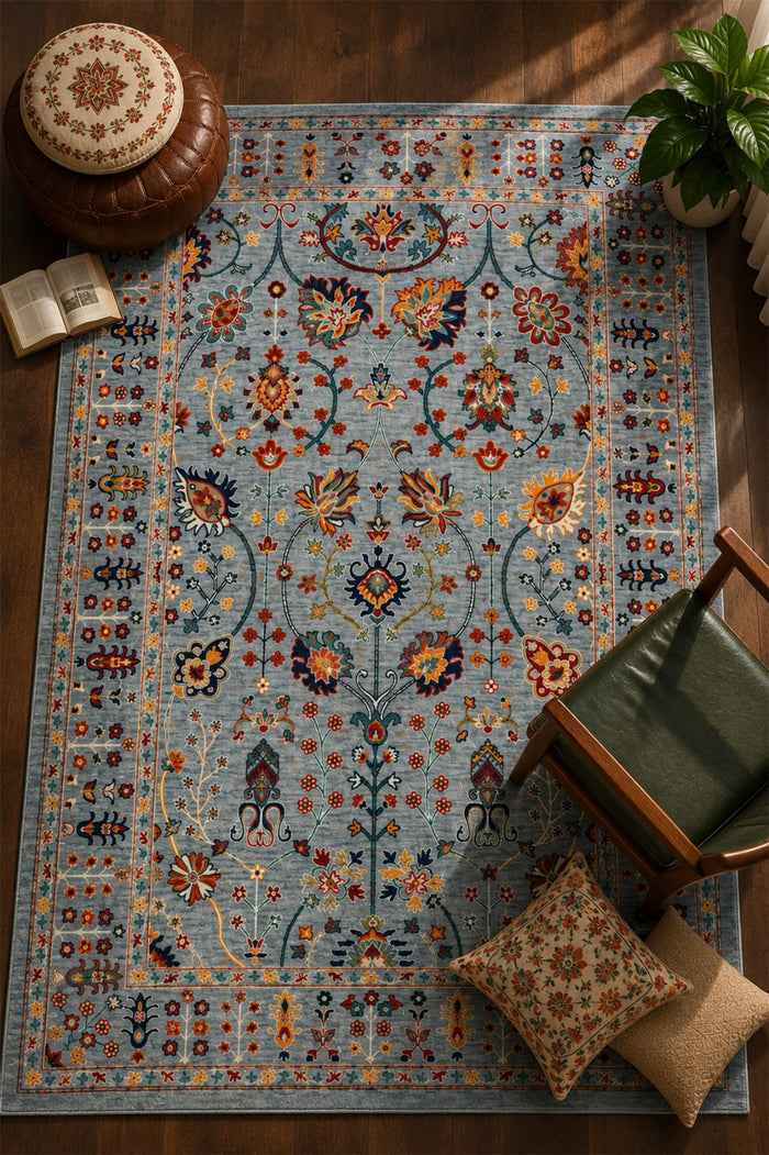Afgan Uşak Otantik Vintage Desenli Premium Salon Halısı | El Dokuması Hissi | Degrade İplik | Pamuk Taban