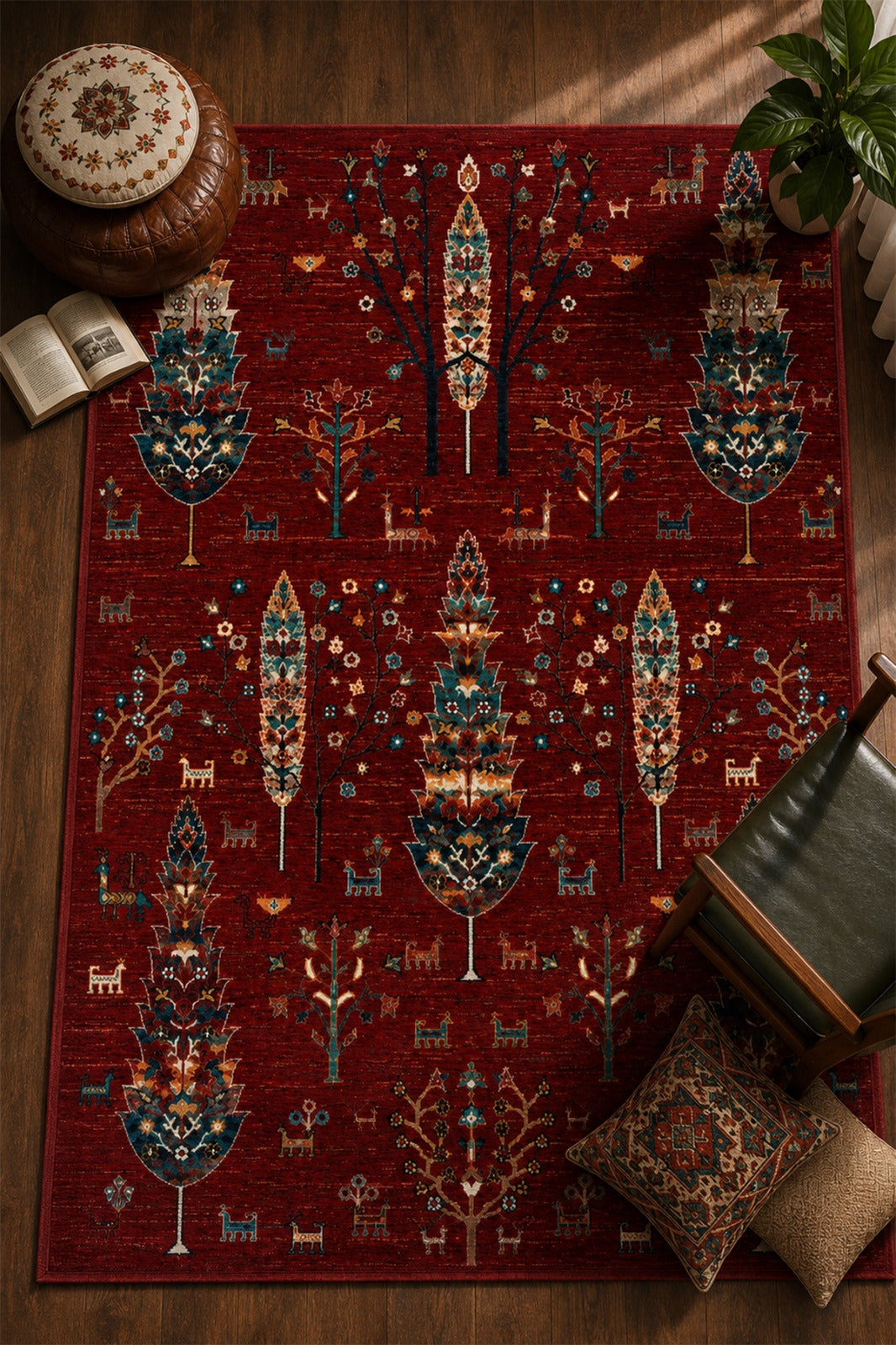 Afgan Uşak Otantik Vintage Desenli Premium Salon Halısı | El Dokuması Hissi | Degrade İplik | Pamuk Taban