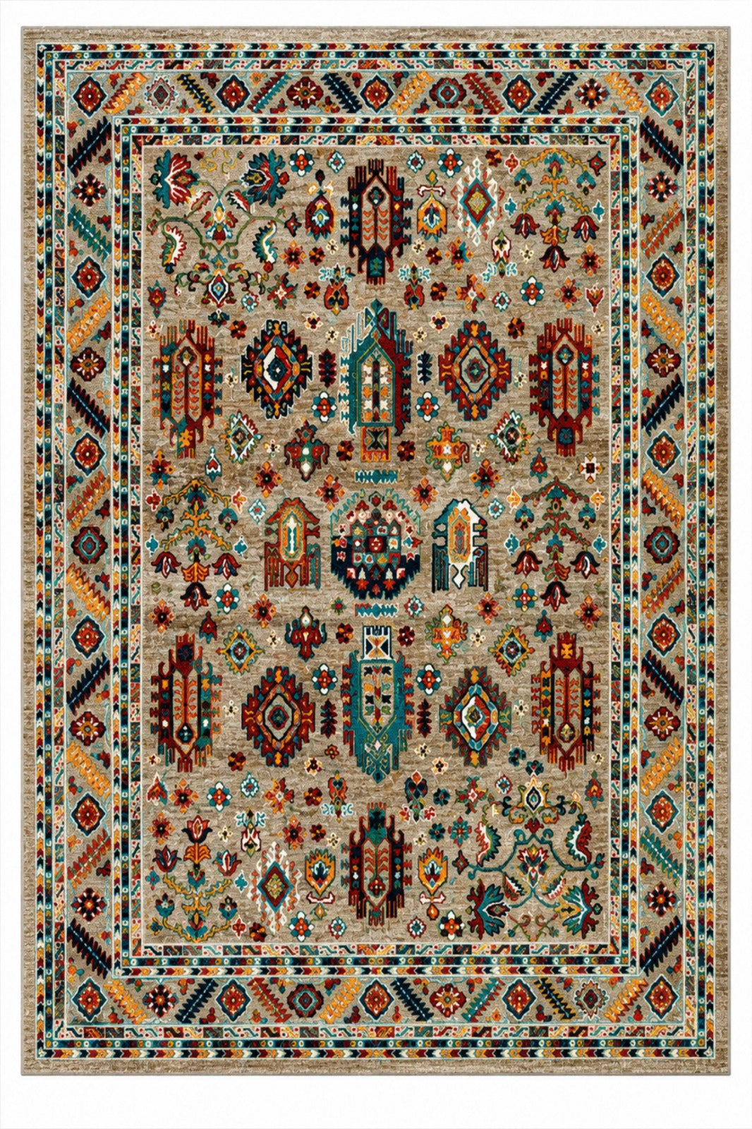 Afgan Uşak Otantik Vintage Desenli Premium Salon Halısı | El Dokuması Hissi | Degrade İplik | Pamuk Taban